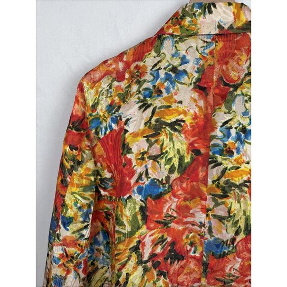 Chico's Silk Blend Blazer Jacket Womens Large 2 Floral Colorful Art to Wear - Picture 10 of 12
